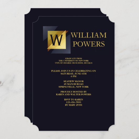 Gold Initiaal Invitation Kaart (Voorkant / Achterkant)