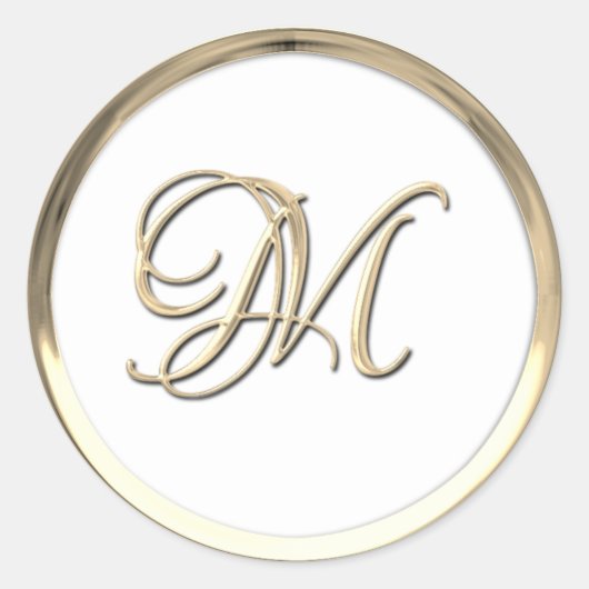 Gold Initiaal Monogram M Script Alle kleuren Ronde Sticker (Voorkant)