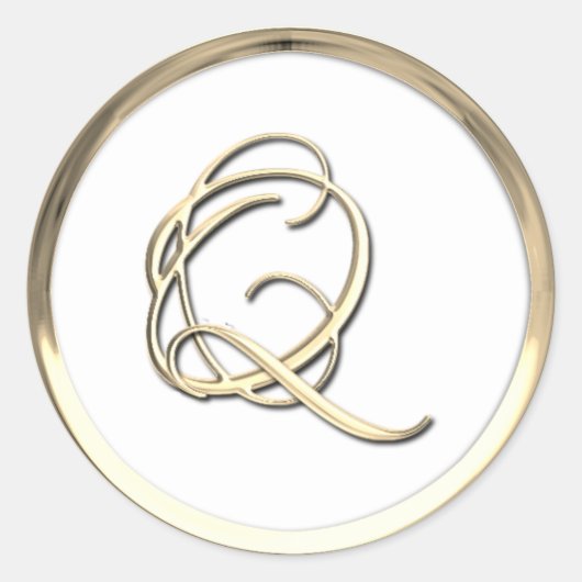 Gold Initiaal Monogram Q-script Ronde Sticker (Voorkant)