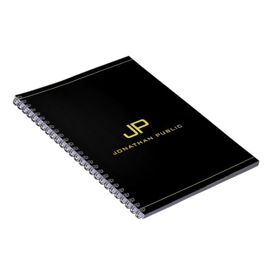 Gold Initiaal Monogram Sjabloon Professional Black Notitieboek (Rechterzijde)