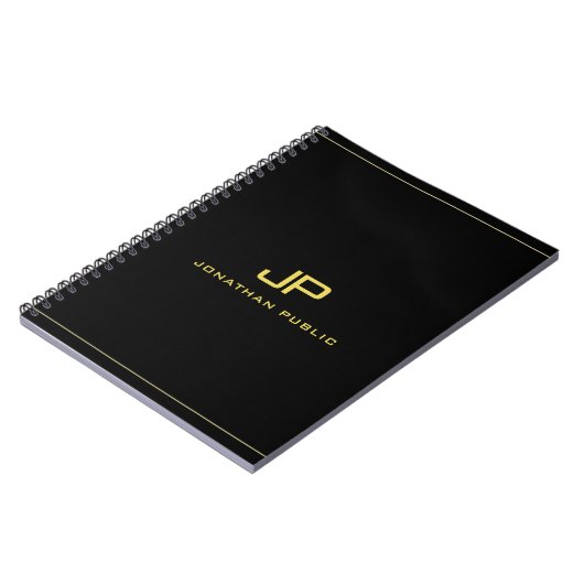 Gold Initiaal Monogram Sjabloon Professional Black Notitieboek (Linkerzijde)
