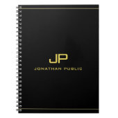 Gold Initiaal Monogram Sjabloon Professional Black Notitieboek (Voorkant)