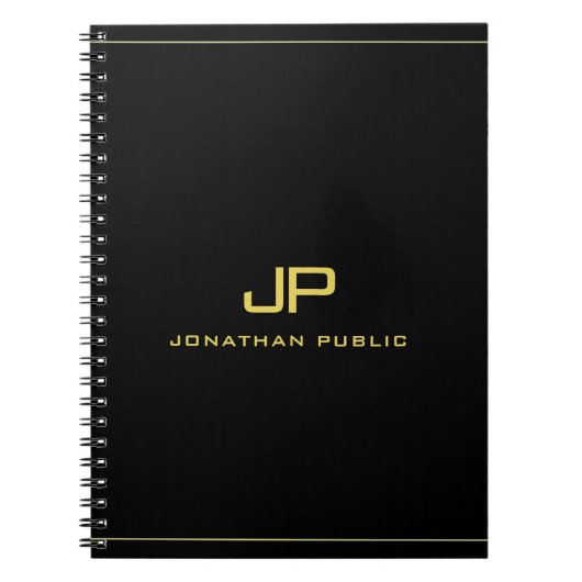 Gold Initiaal Monogram Sjabloon Professional Black Notitieboek (Voorkant)