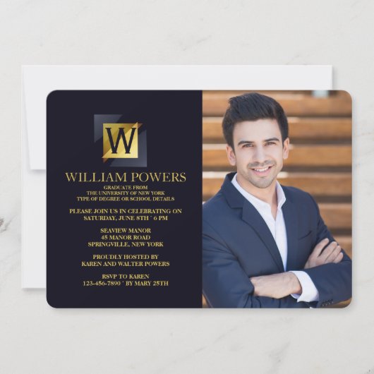 Gold Initiaal Photo Invitation Kaart (Voorkant)