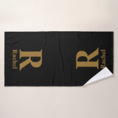Gold Initiaal/voornaam/familienaam op zwart Badhanddoek (Badhanddoek)