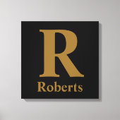 Gold Initiaal/voornaam/familienaam op zwart Canvas Afdruk (Voorkant)