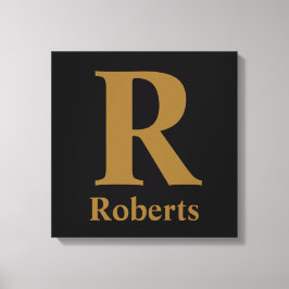 Gold Initiaal/voornaam/familienaam op zwart Canvas Afdruk