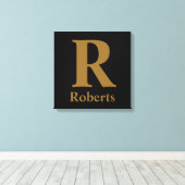 Gold Initiaal/voornaam/familienaam op zwart Canvas Afdruk (Insitu (Houten vloer))