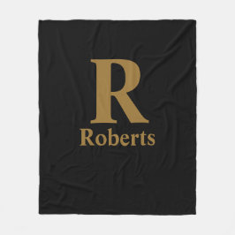 Gold Initiaal/voornaam/familienaam op zwart Fleece Deken