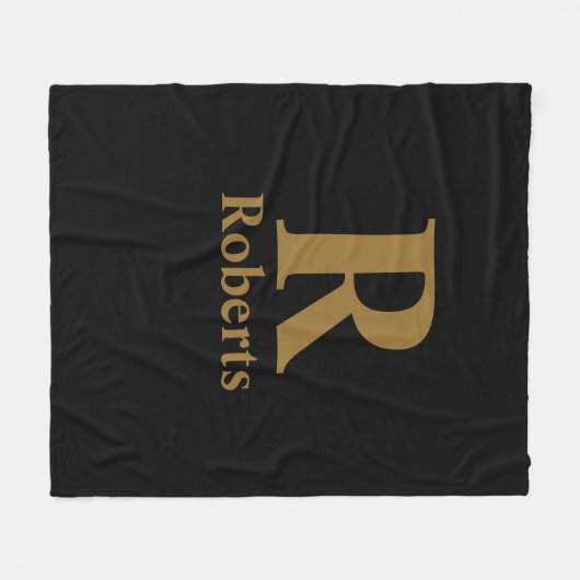 Gold Initiaal/voornaam/familienaam op zwart Fleece Deken (Voorkant (Horizontaal))