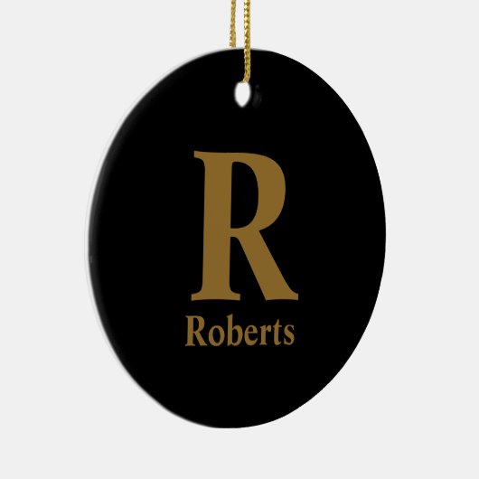 Gold Initiaal/voornaam/familienaam op zwart Keramisch Ornament (Rechts)