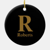 Gold Initiaal/voornaam/familienaam op zwart Keramisch Ornament (Achterkant)