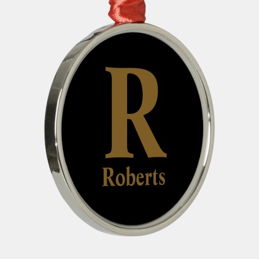 Gold Initiaal/voornaam/familienaam op zwart Metalen Ornament (Rechts)