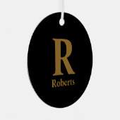 Gold Initiaal/voornaam/familienaam op zwart Metalen Ornament (Voorkant Rechts)