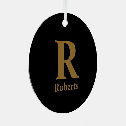 Gold Initiaal/voornaam/familienaam op zwart Metalen Ornament (Voorkant Rechts)