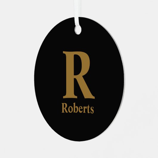 Gold Initiaal/voornaam/familienaam op zwart Metalen Ornament (Voorkant links)