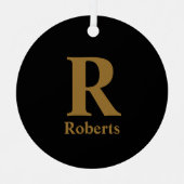 Gold Initiaal/voornaam/familienaam op zwart Metalen Ornament (Voorkant)