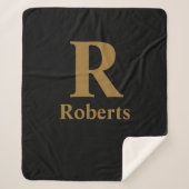 Gold Initiaal/voornaam/familienaam op zwart Sherpa Deken (Voorkant)