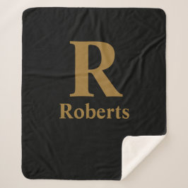 Gold Initiaal/voornaam/familienaam op zwart Sherpa Deken