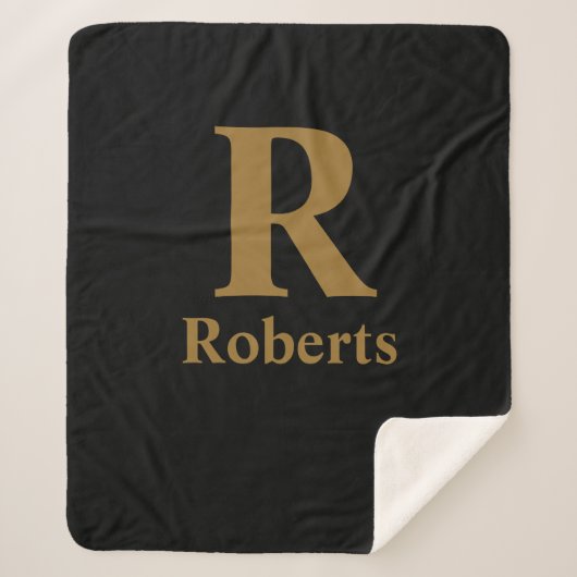 Gold Initiaal/voornaam/familienaam op zwart Sherpa Deken (Voorkant)