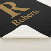 Gold Initiaal/voornaam/familienaam op zwart Sherpa Deken (3/4)