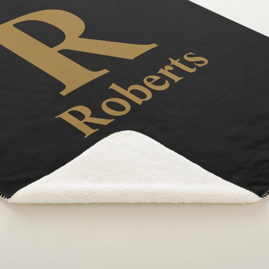 Gold Initiaal/voornaam/familienaam op zwart Sherpa Deken (3/4)