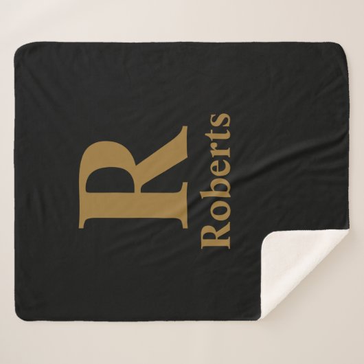 Gold Initiaal/voornaam/familienaam op zwart Sherpa Deken (Voorkant (horizontaal))