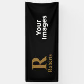 Gold Initiaal/voornaam/familienaam op zwart Spandoek (Verticaal)