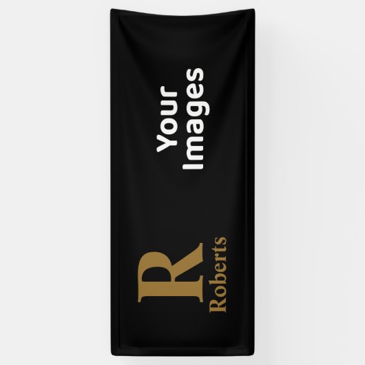 Gold Initiaal/voornaam/familienaam op zwart Spandoek (Verticaal)