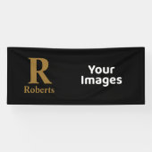 Gold Initiaal/voornaam/familienaam op zwart Spandoek (Horizontaal)