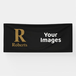 Gold Initiaal/voornaam/familienaam op zwart Spandoek