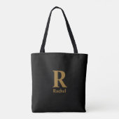 Gold Initiaal/voornaam/familienaam op zwart Tote Bag (Achterkant)