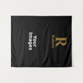 Gold Initiaal/voornaam/familienaam op zwart Wandkleed (Voorkant (horizontaal))