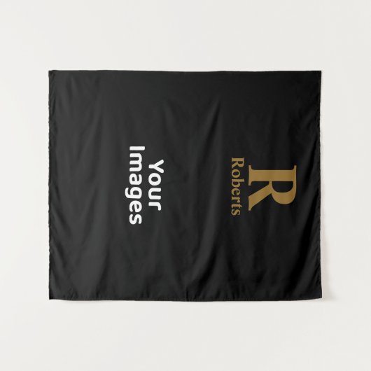 Gold Initiaal/voornaam/familienaam op zwart Wandkleed (Voorkant (horizontaal))