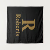 Gold Initiaal/voornaam/familienaam op zwart Wandkleed (Voorkant (horizontaal))