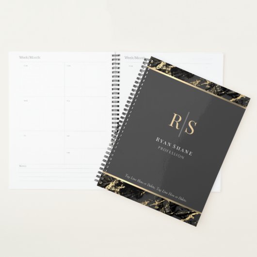 Gold Initialen, naam, zwart/goudmarmer, donkergrij Planner (Display)