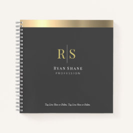 Gold Initialen & Stripe, naambezetting, donkergrij Notitieboek