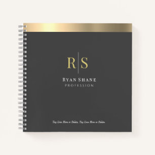 Gold Initialen & Stripe, naambezetting, donkergrij Notitieboek