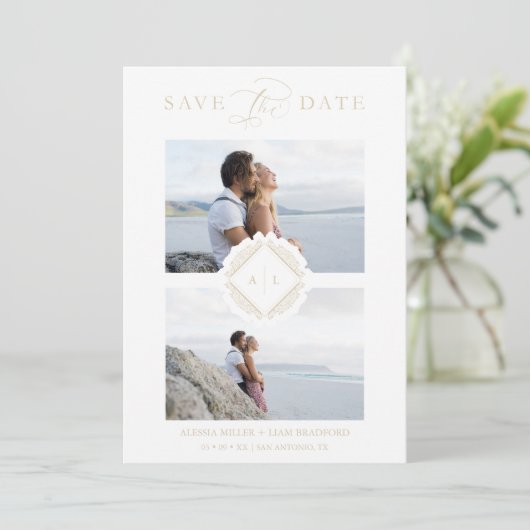 Gold Initials Chic Ornament Sophisticated Wedding Save The Date (Staand voorkant)