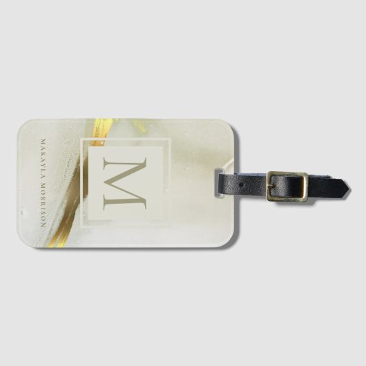 Gold Ink Monogram Abstracte Thuisschool Bagagelabel (Voorkant (horizontaal))