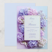 Gold Inset Lavender Hydrangea Frame Wedding Kaart (Voorkant / Achterkant)