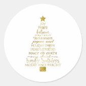 Gold Inspirational Christmas Tree Peace Joy Ronde Sticker (Voorkant)