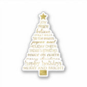 Gold Inspirational Christmas Tree Peace Joy Sticker (Voorkant)