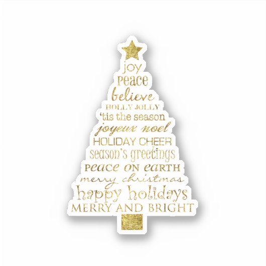 Gold Inspirational Christmas Tree Peace Joy Sticker (Voorkant)