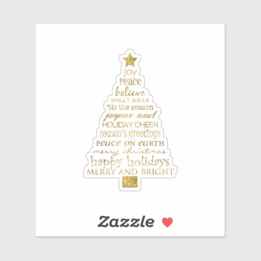 Gold Inspirational Christmas Tree Peace Joy Sticker (Vel)