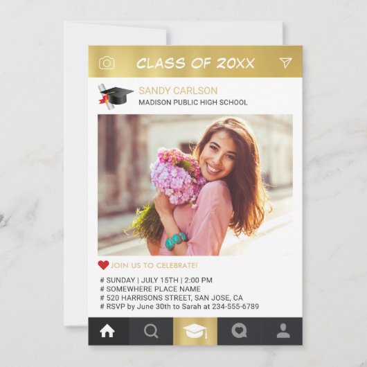 Gold Instagram Lijst Foto Afstuderen aankondiging (Voorkant)