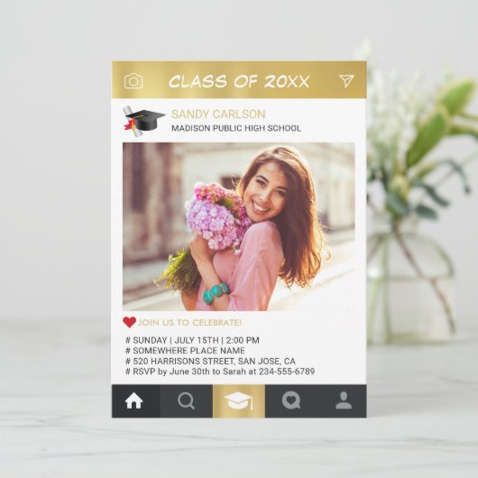 Gold Instagram Lijst Foto Afstuderen aankondiging (Staand voorkant)