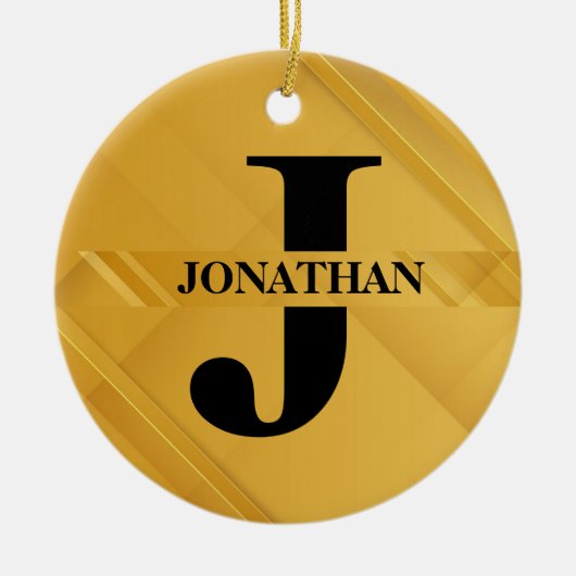 Gold Intersecting Initial Letter Name Typography Keramisch Ornament (Voorkant)