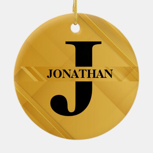 Gold Intersecting Initial Letter Name Typography Keramisch Ornament (Achterkant)