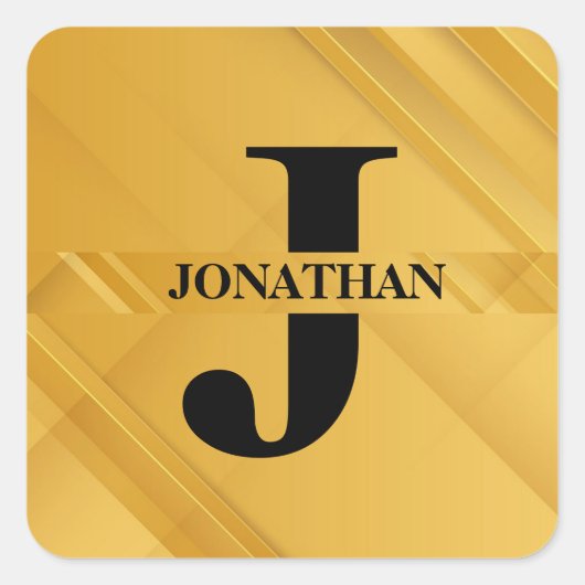 Gold Intersecting Initial Letter Name Typography Vierkante Sticker (Voorkant)